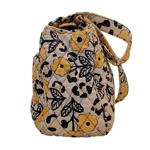 Vera Bradley “Go Wild” Quilted Shoulder Bag Yellow Floral Leopard Print Zip Tote - Picture 3 of 16
